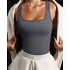 imageOQQ Womens 3 Piece Bodysuits Sexy Ribbed Sleeveless Square Neck Tank Tops Leotard 2025 Trendy OutfitsBlack darkgrey beige