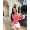 imageOQQ Womens 3 Piece Bodysuits Sexy Ribbed Sleeveless Square Neck Tank Tops Leotard 2025 Trendy OutfitsBlack fluorescent Pink A white