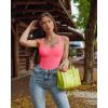 imageOQQ Womens 3 Piece Bodysuits Sexy Ribbed Sleeveless Square Neck Tank Tops Leotard 2025 Trendy OutfitsBlack fluorescent Pink A white
