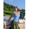 imageOQQ Womens 3 Piece Bodysuits Sexy Ribbed Sleeveless Square Neck Tank Tops Leotard 2025 Trendy OutfitsSauerkraut oatmeal candyblue