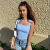 imageOQQ Womens 3 Piece Bodysuits Sexy Ribbed Strappy Square Neck Sleeveless Tummy Control Tank Tops BodysuitsBlack candyblue beige
