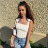 imageOQQ Womens 3 Piece Bodysuits Sexy Ribbed Strappy Square Neck Sleeveless Tummy Control Tank Tops BodysuitsBlack coffee beige