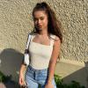 imageOQQ Womens 3 Piece Bodysuits Sexy Ribbed Strappy Square Neck Sleeveless Tummy Control Tank Tops BodysuitsBlack coffee roses Beige