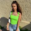imageOQQ Womens 3 Piece Bodysuits Sexy Ribbed Strappy Square Neck Sleeveless Tummy Control Tank Tops BodysuitsBlack fluore Green cherry Beige