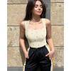 imageOQQ Womens 3 Piece Bodysuits Sexy Ribbed Strappy Square Neck Sleeveless Tummy Control Tank Tops BodysuitsBlack fluore Green cherry Beige