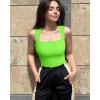 imageOQQ Womens 3 Piece Bodysuits Sexy Ribbed Strappy Square Neck Sleeveless Tummy Control Tank Tops BodysuitsBlack fluore Pink fluore Green