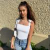 imageOQQ Womens 3 Piece Bodysuits Sexy Ribbed Strappy Square Neck Sleeveless Tummy Control Tank Tops BodysuitsBlack grey white