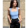 imageOQQ Womens 3 Piece Bodysuits Sexy Ribbed Strappy Square Neck Sleeveless Tummy Control Tank Tops BodysuitsBlack purple candyblue