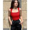 imageOQQ Womens 3 Piece Bodysuits Sexy Ribbed Strappy Square Neck Sleeveless Tummy Control Tank Tops BodysuitsBlack red beige