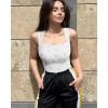 imageOQQ Womens 3 Piece Bodysuits Sexy Ribbed Strappy Square Neck Sleeveless Tummy Control Tank Tops BodysuitsBlack red roses White