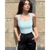 imageOQQ Womens 3 Piece Bodysuits Sexy Ribbed Strappy Square Neck Sleeveless Tummy Control Tank Tops BodysuitsBlack sea Salt Blue cherry Beige