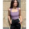 imageOQQ Womens 3 Piece Bodysuits Sexy Ribbed Strappy Square Neck Sleeveless Tummy Control Tank Tops BodysuitsBlack taro Purple beige