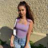 imageOQQ Womens 3 Piece Bodysuits Sexy Ribbed Strappy Square Neck Sleeveless Tummy Control Tank Tops BodysuitsBlack taro Purple beige