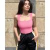 imageOQQ Womens 3 Piece Bodysuits Sexy Ribbed Strappy Square Neck Sleeveless Tummy Control Tank Tops BodysuitsBlack white candypink