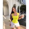 imageOQQ Womens 3 Piece Bodysuits Sexy Ribbed Strappy Square Neck Sleeveless Tummy Control Tank Tops BodysuitsBlack yellow white