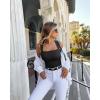 imageOQQ Womens 3 Piece Bodysuits Sexy Ribbed Strappy Square Neck Sleeveless Tummy Control Tank Tops BodysuitsBlack yellow white