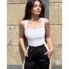 imageOQQ Womens 3 Piece Bodysuits Sexy Ribbed Strappy Square Neck Sleeveless Tummy Control Tank Tops BodysuitsFluopink beige white