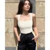 imageOQQ Womens 3 Piece Bodysuits Sexy Ribbed Strappy Square Neck Sleeveless Tummy Control Tank Tops BodysuitsFluopinkb pea Green beige