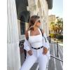 imageOQQ Womens 3 Piece Bodysuits Sexy Ribbed Strappy Square Neck Sleeveless Tummy Control Tank Tops BodysuitsHide Pink beige white