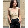 imageOQQ Womens 3 Piece Bodysuits Sexy Ribbed Strappy Square Neck Sleeveless Tummy Control Tank Tops BodysuitsPeach Red pea Green cherry Beige