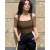 imageOQQ Womens 3 Piece Bodysuits Sexy Ribbed Strappy Square Neck Sleeveless Tummy Control Tank Tops BodysuitsPitaya coffee yellow