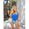 imageOQQ Womens 3 Piece Bodysuits Sexy Ribbed Strappy Square Neck Sleeveless Tummy Control Tank Tops BodysuitsRed blue white