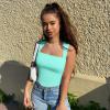 imageOQQ Womens 3 Piece Bodysuits Sexy Ribbed Strappy Square Neck Sleeveless Tummy Control Tank Tops BodysuitsRose mint Green beige