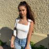 imageOQQ Womens 3 Piece Bodysuits Sexy Ribbed Strappy Square Neck Sleeveless Tummy Control Tank Tops BodysuitsRose3 candy Pink sun Flower White