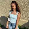 imageOQQ Womens 3 Piece Bodysuits Sexy Ribbed Strappy Square Neck Sleeveless Tummy Control Tank Tops BodysuitsSea Salt Blue fluopinkb white