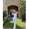 imageOQQ Womens Jumpsuits Ruffles Sleeveless Square Neck Bell Bottoms Flare Long Pants Fashion Clothes Grey