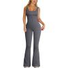 imageOQQ Jumpsuits For Women Ribbed Square Neck Sleeveless Sexy Stretch Flare JumpsuitsDarkgrey