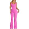 imageOQQ Jumpsuits For Women Ribbed Square Neck Sleeveless Sexy Stretch Flare JumpsuitsRose