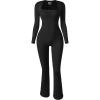 imageOQQ Long Sleeve Jumpsuits for Women Ribbed Long Sleeve Yoga Bell Bottoms Flare JumpsuitsBlack