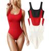 imageOQQ Womens 3 Piece Bodysuits Sexy Ribbed Sleeveless Square Neck Tank Tops Leotard 2025 Trendy OutfitsBlack red beige