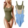 imageOQQ Womens 3 Piece Bodysuits Sexy Ribbed Sleeveless Square Neck Tank Tops Leotard 2025 Trendy OutfitsSauerkraut oatmeal candyblue