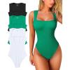 imageOQQ Womens 3 Piece Bodysuits Sexy Ribbed Strappy Square Neck Sleeveless Tummy Control Tank Tops BodysuitsBlack green white