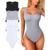 imageOQQ Womens 3 Piece Bodysuits Sexy Ribbed Strappy Square Neck Sleeveless Tummy Control Tank Tops BodysuitsBlack grey white