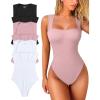 imageOQQ Womens 3 Piece Bodysuits Sexy Ribbed Strappy Square Neck Sleeveless Tummy Control Tank Tops BodysuitsBlack hide Pink white