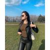 imageOQQ Womens 2 Piece Bodysuits Crew Neck Long Sleeve Ruched Stretch Fitted BodysuitsBlack coffee