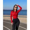 imageOQQ Womens 2 Piece Bodysuits Crew Neck Long Sleeve Ruched Stretch Fitted BodysuitsWhite red