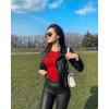 imageOQQ Womens 2 Piece Bodysuits Crew Neck Long Sleeve Ruched Stretch Fitted BodysuitsWhite red