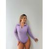 imageOQQ Womens 2 Piece Bodysuits Long Sleeve V Neck Polo Shirts Casual Stretch Fitted Bodysuits Pea green Taro purple