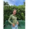 imageOQQ Womens 2 Piece Bodysuits Long Sleeve V Neck Polo Shirts Casual Stretch Fitted Bodysuits Pea green Taro purple