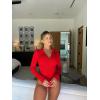 imageOQQ Womens 2 Piece Bodysuits Long Sleeve Zipper Polo Shirts Casual Stretch Fitted Bodysuits Black Red