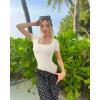 imageOQQ Womens 2 Piece Bodysuits Sexy Ribbed One Piece Square Neck Short Sleeve BodysuitsBlack Beige