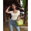 imageOQQ Womens 2 Piece Bodysuits Sexy Ribbed One Piece Square Neck Short Sleeve BodysuitsBlack Beige