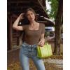 imageOQQ Womens 2 Piece Bodysuits Sexy Ribbed One Piece Square Neck Short Sleeve BodysuitsBlack Coffee
