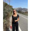imageOQQ Womens 2 Piece Bodysuits Sexy Ribbed One Piece Square Neck Short Sleeve BodysuitsBlack Coral