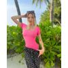 imageOQQ Womens 2 Piece Bodysuits Sexy Ribbed One Piece Square Neck Short Sleeve BodysuitsBlack Coral