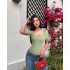 imageOQQ Womens 2 Piece Bodysuits Sexy Ribbed One Piece Square Neck Short Sleeve BodysuitsBlack Jade Green